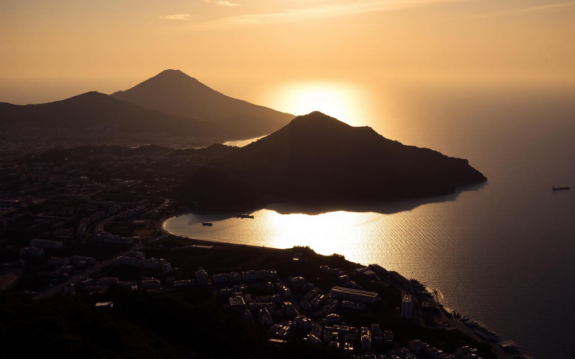 Naples au coucher du soleil, vue sur le Vésuve